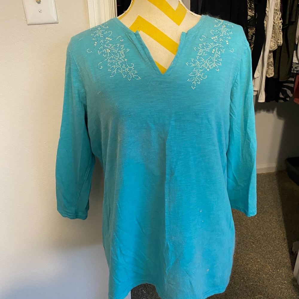 Women's Blue Embroidered Top
